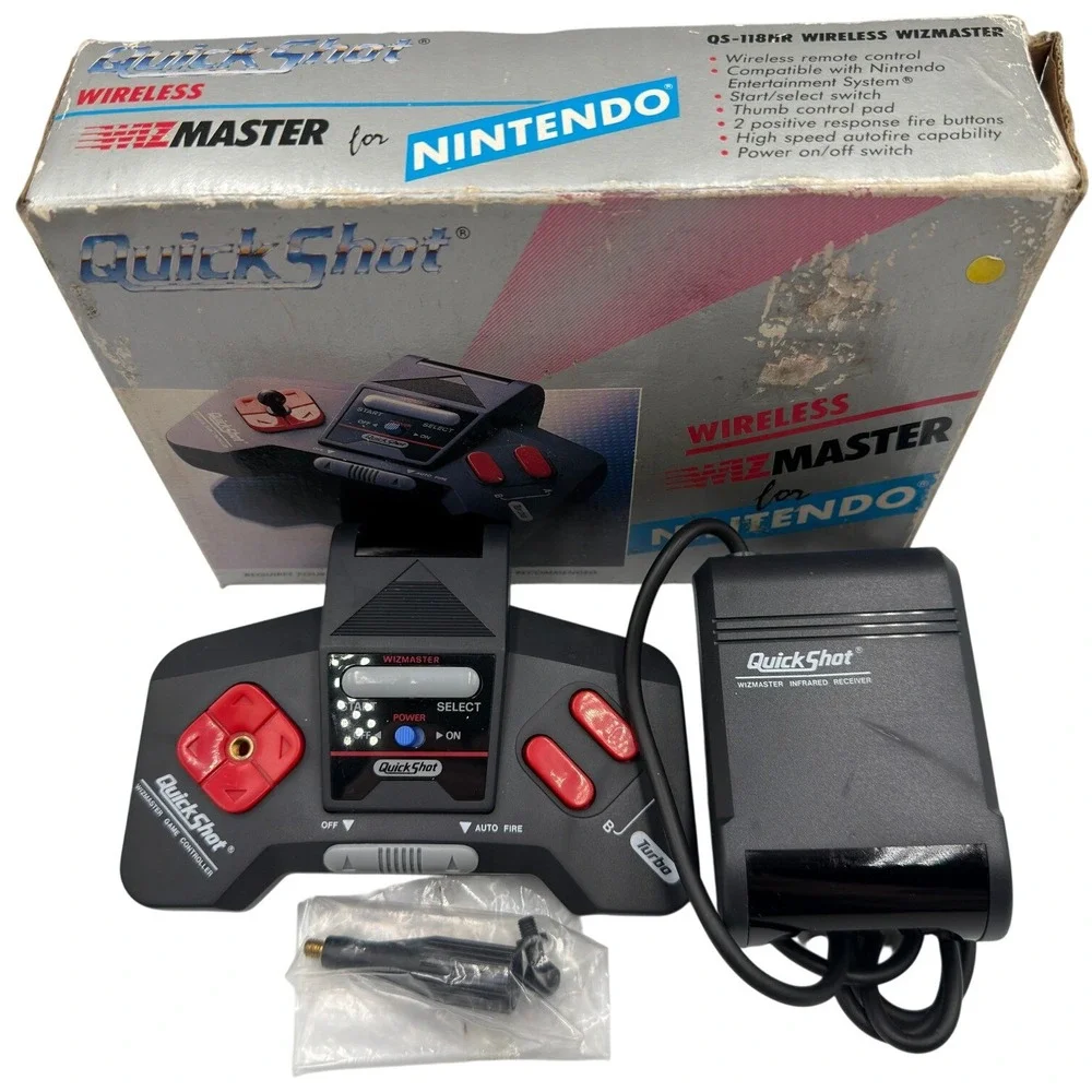 QuickShot NES Controller Wizmaster Wireless Nintendo Infrared Receiver CIB